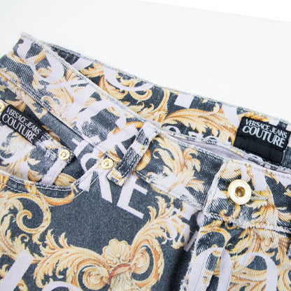 Versace Jeans Couture Logo Baroque Print Skinny Fit Jeans Black