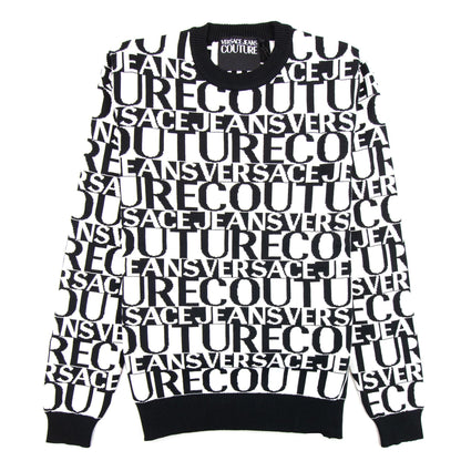 Versace Jeans Couture All Over Print Crew Neck Letter Jumper White/black