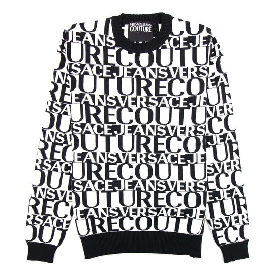 Versace Jeans Couture All Over Print Crew Neck Letter Jumper White/black