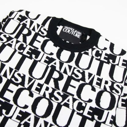 Versace Jeans Couture All Over Print Crew Neck Letter Jumper White/black