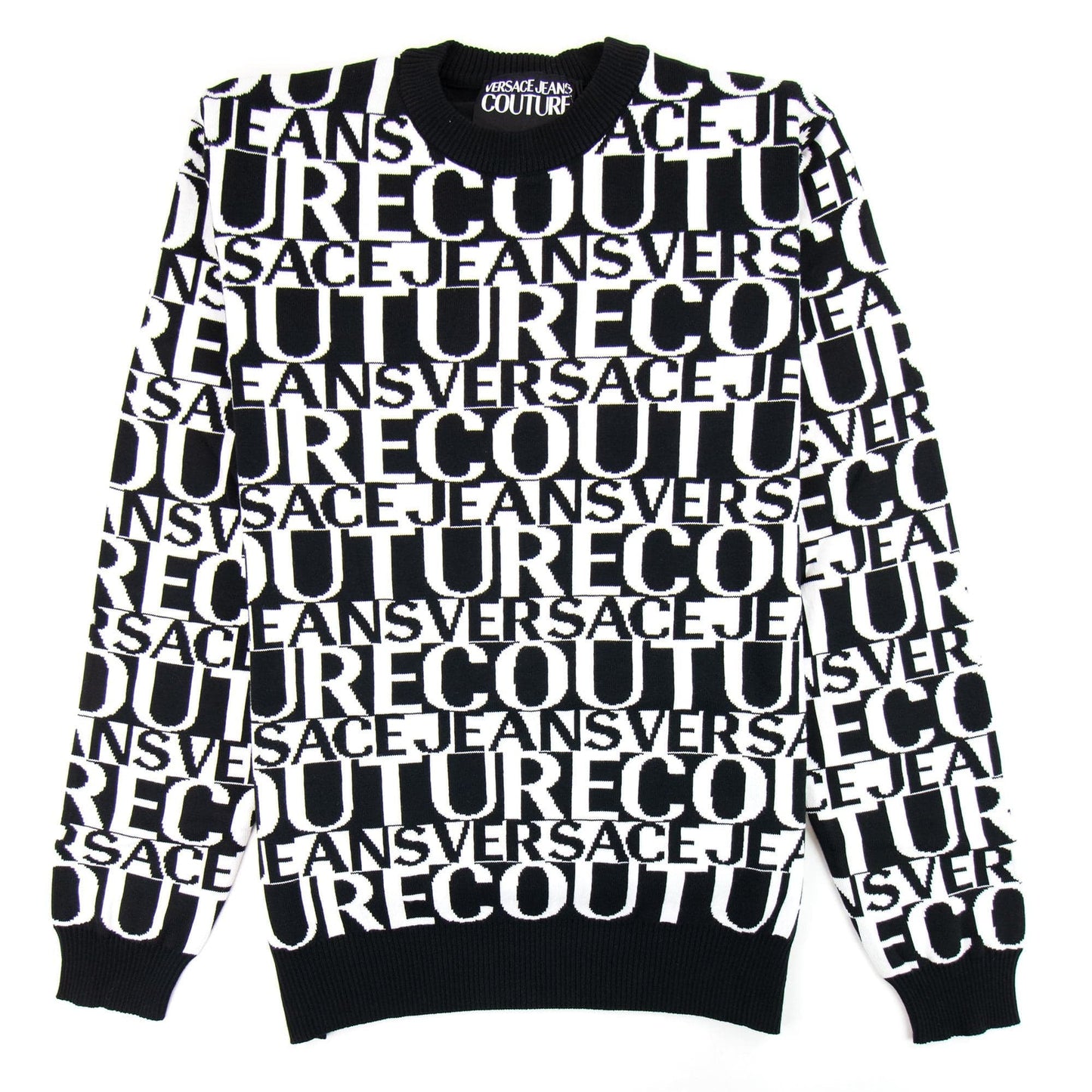 Versace Jeans Couture Front Print Crew Neck Letter Jumper Black/white