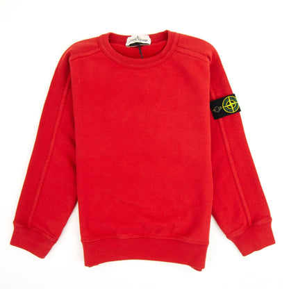 Stone Island Junior Patch Logo Crew Neck Sweatshirt Red V0010