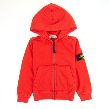 Stone Island Junior Patch Logo Zip Up Hoodie Red V0010