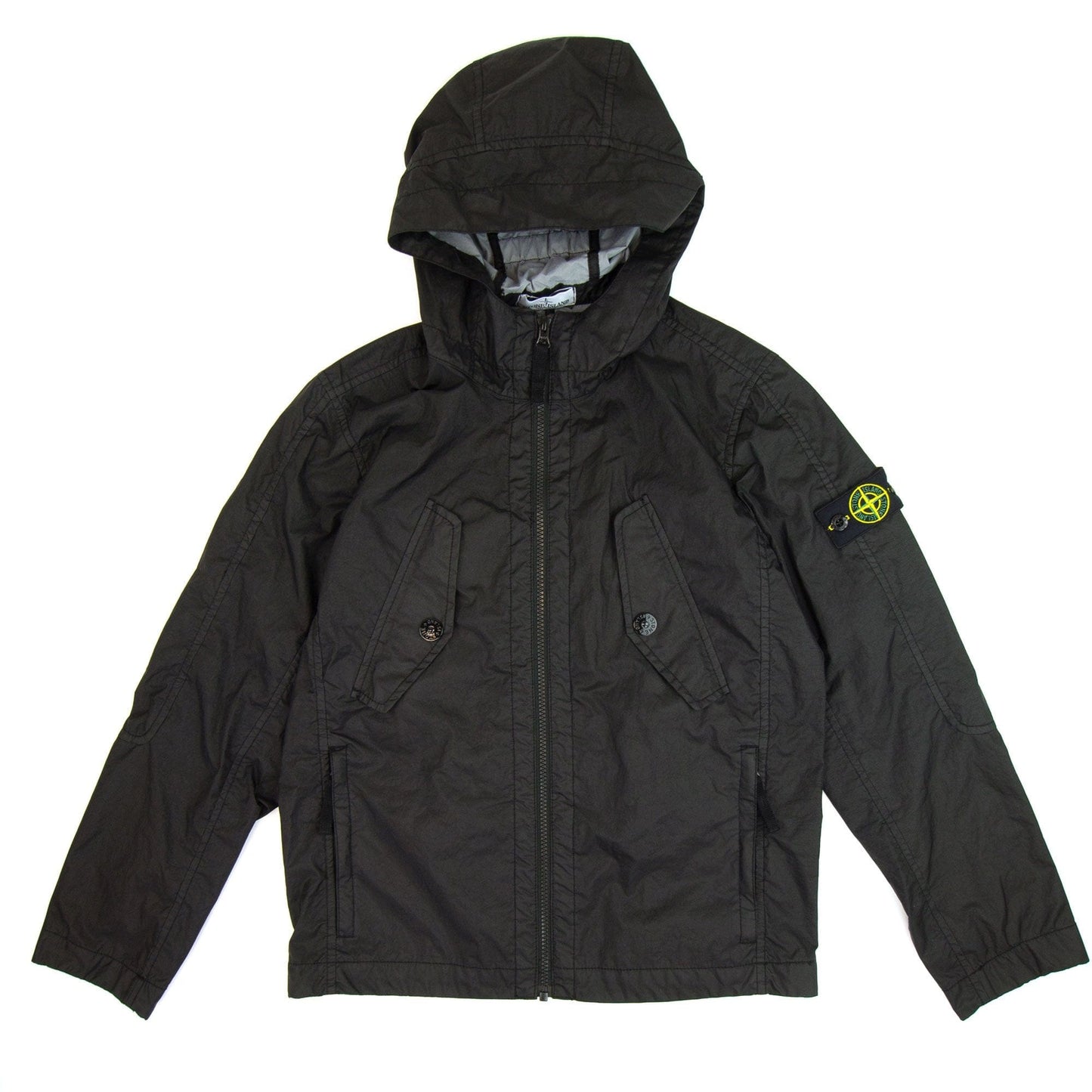 Stone Island Junior Front Pocket Hooded Jacket Black V0029