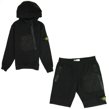 Stone Island Junior Logo Asymmetric Zips Shorts Black VOO29