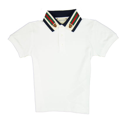 Gucci Junior Tiger Head Collar Short Sleeve Polo White