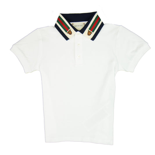 Gucci Junior Tiger Head Collar Short Sleeve Polo White