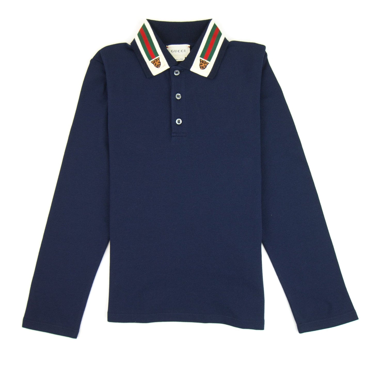 Gucci Junior Tiger Head Long Sleeve Polo Shirt Blue
