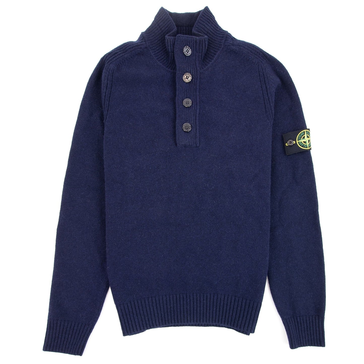 Stone Island Zip And Button Pop Over Sweater Navy V0020
