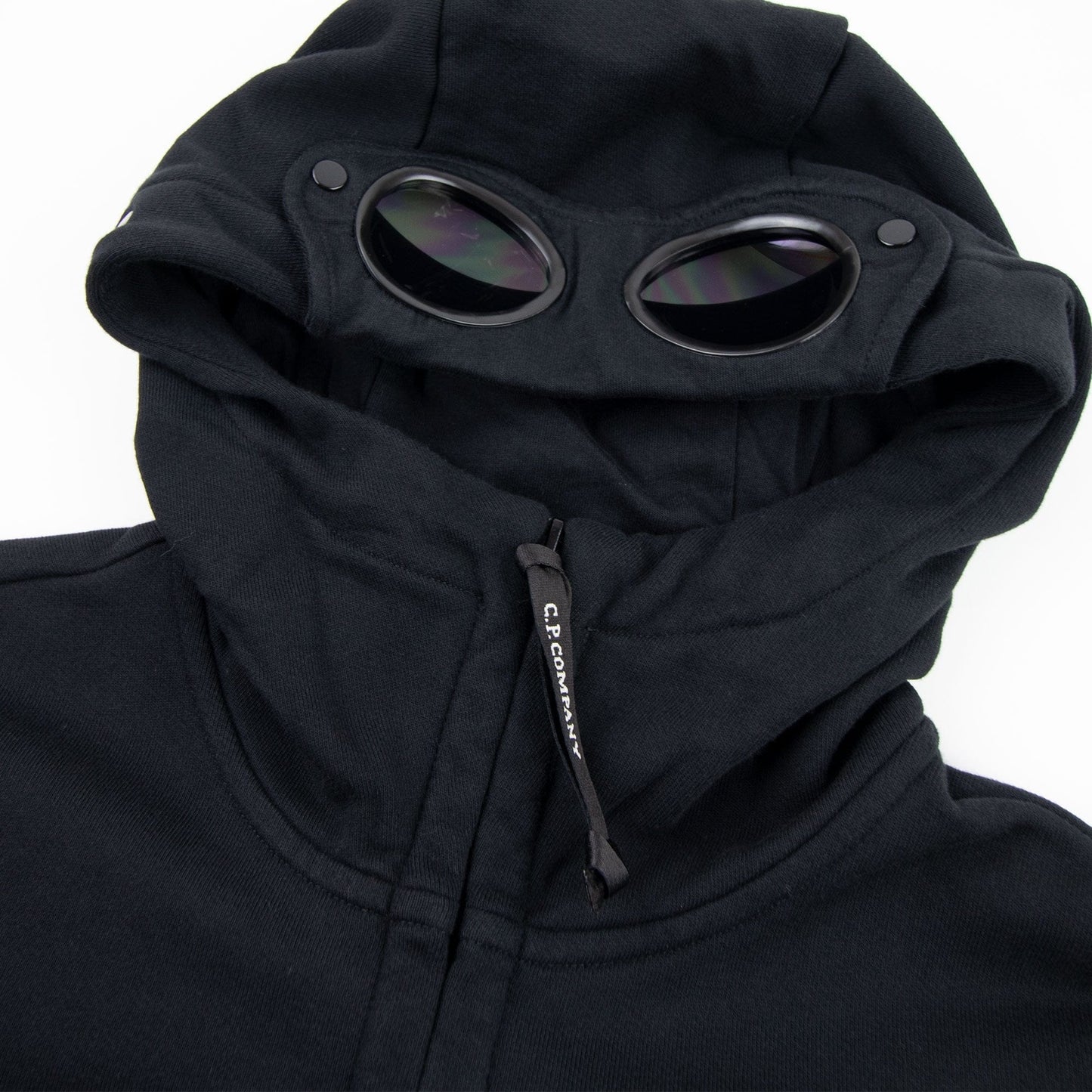 CP Company Diagonal Raised Fleece Goggle Full Zip Hoodie Black 999