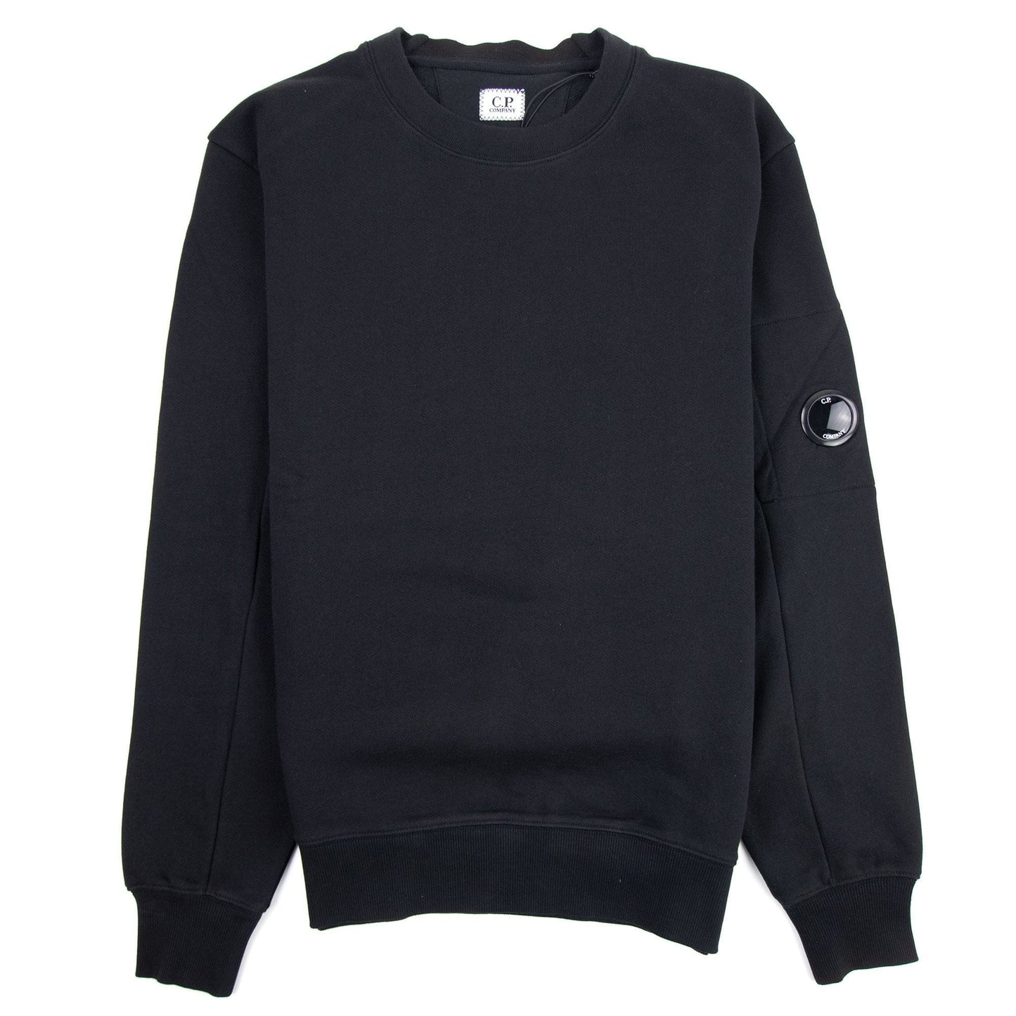 CP Company Diagonal Raised Fleece Lens Crew Sweatshirt Black 999