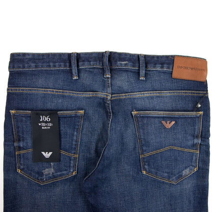 Emporio Armani J06 Washed Gold Stitch Slim Fit Jeans 0941 Denim Blue