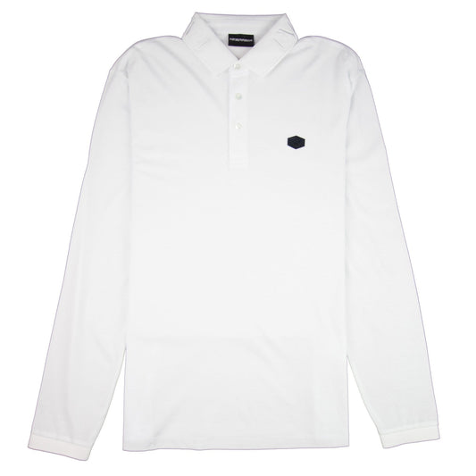 Emporio Armani Collar Logo Long Sleeve Polo White