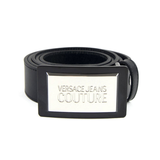 Versace Jeans Couture Logo Plate Buckle Leather Belt Black 899