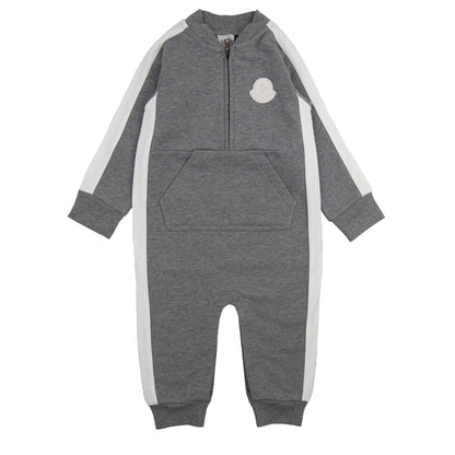 Moncler Junior Pagliaccetto Rubber Logo Romper Grey 986