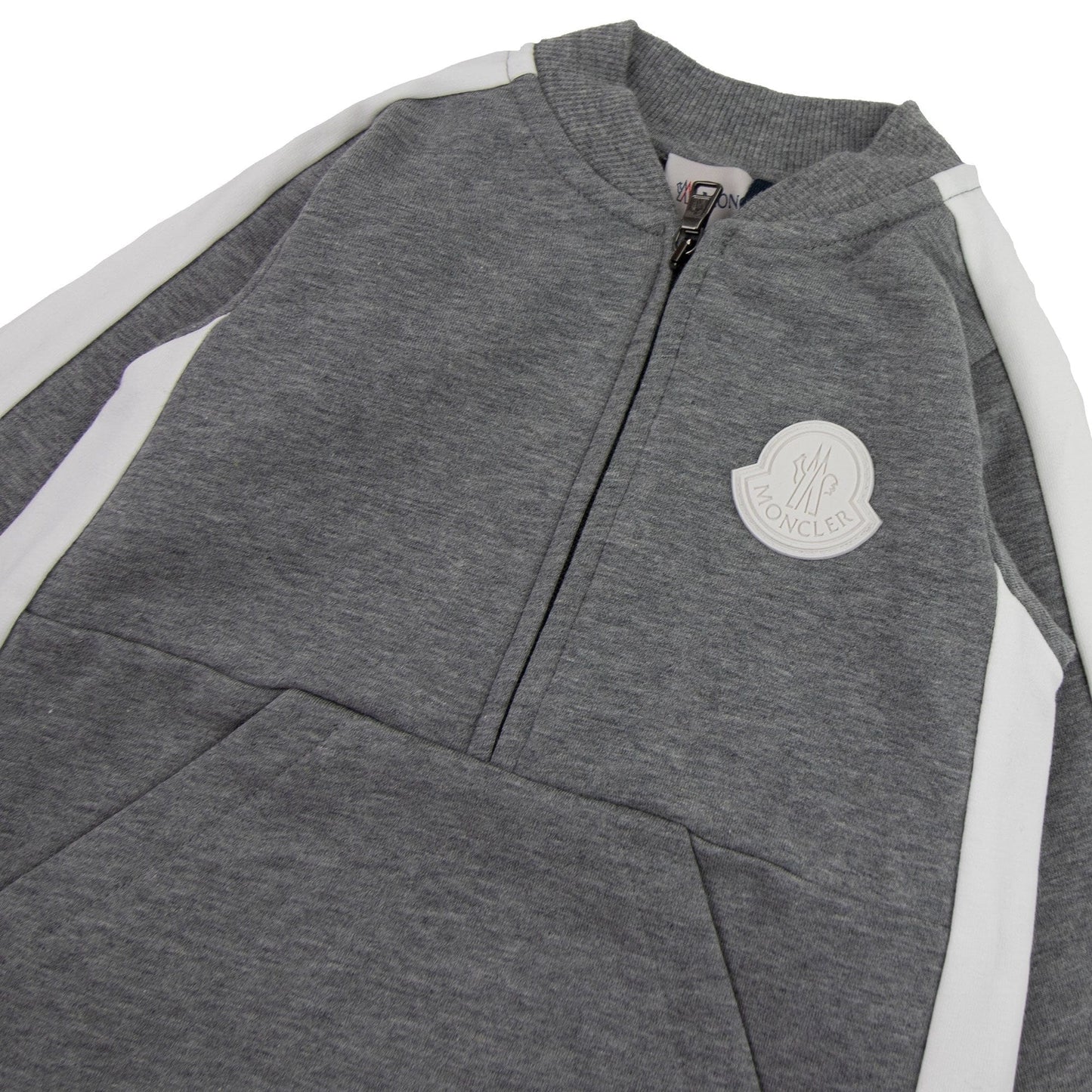 Moncler Junior Pagliaccetto Rubber Logo Romper Grey 986