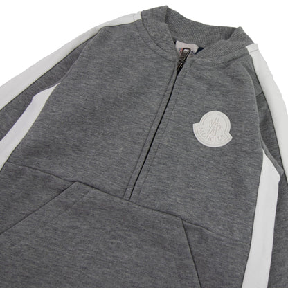 Moncler Junior Pagliaccetto Rubber Logo Romper Grey 986