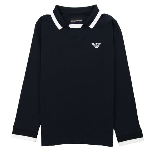Emporio Armani Junior Eagle Patch Tipped Long Sleeve Polo Navy Blue 0922