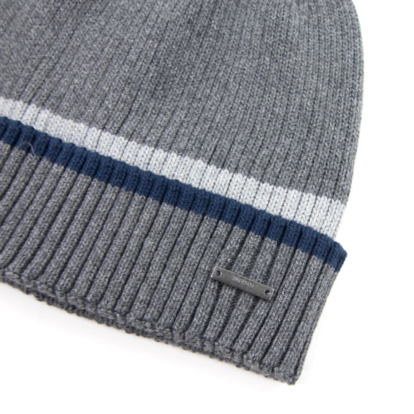 Hugo Boss Ribbed Striped Beanie Grey