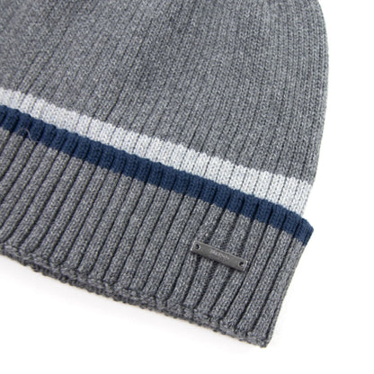 Hugo Boss Ribbed Striped Beanie Grey