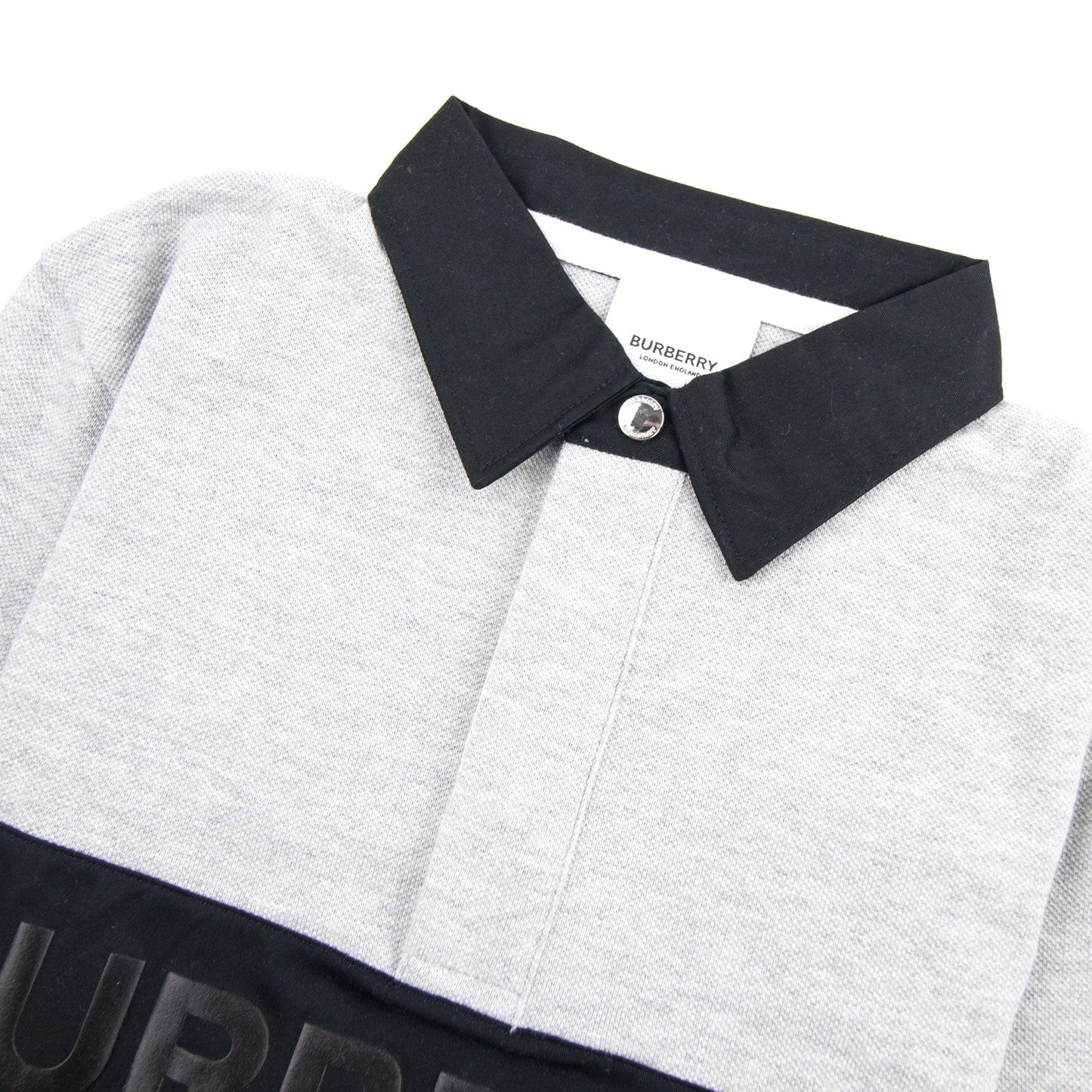Burberry Children Logo Print Check Panel Long Sleeve Polo Shirt Grey Melange