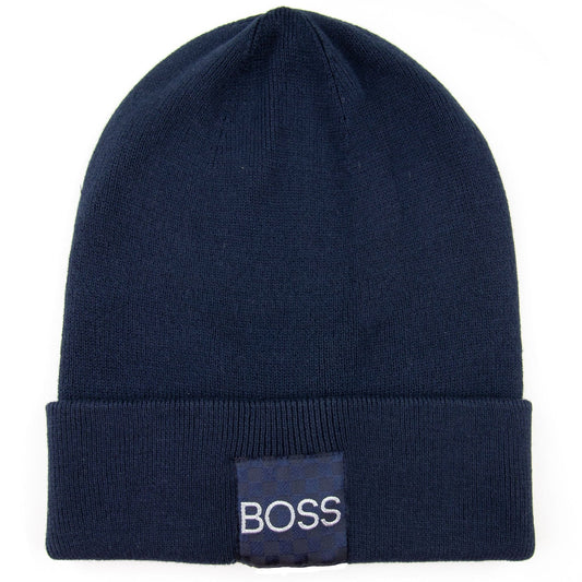 Hugo Boss Kids Square Logo Beanie Hat Navy
