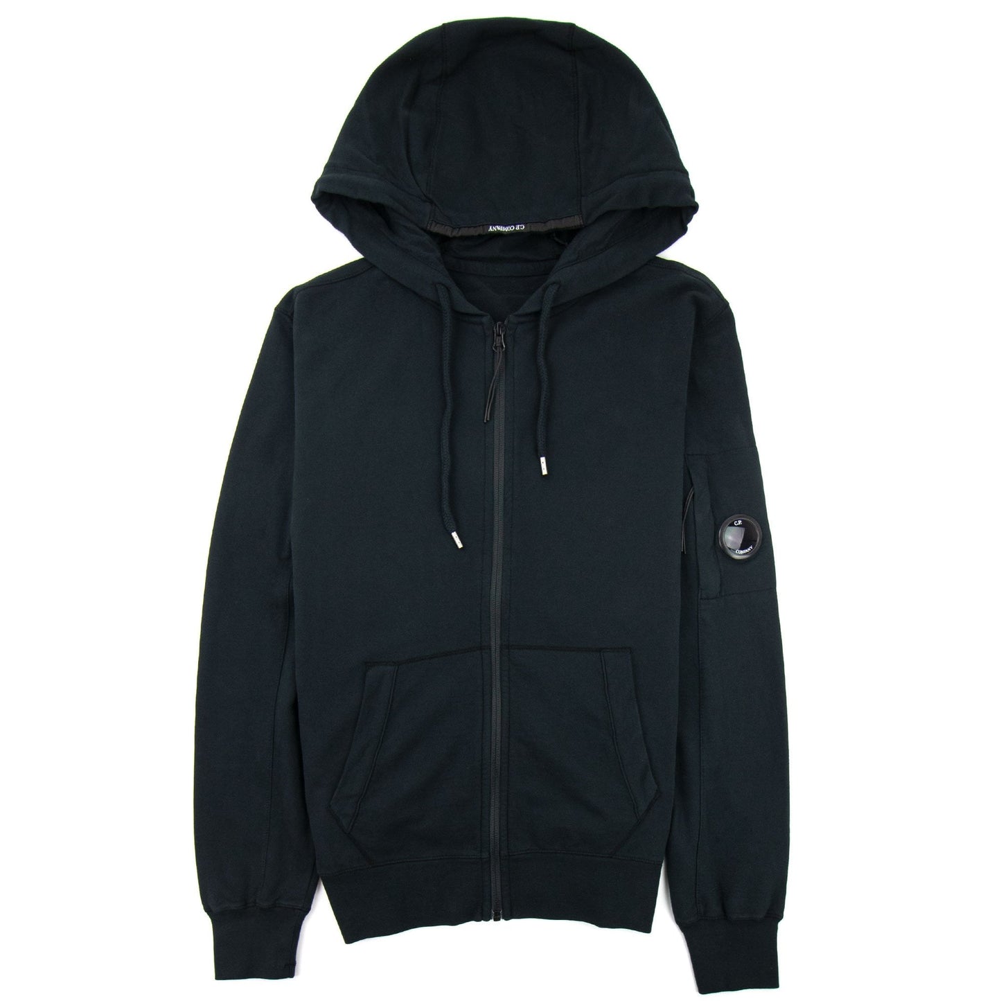 CP Company Garment Dyed Light Fleece Hooded Zip Sweatshirt Black 999