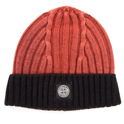 Stone Island Junior Ribbed Knit Beanie Orange V0032