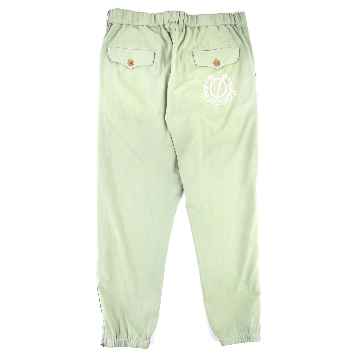 Gucci Lyre Embroidery Cotton Trousers Green