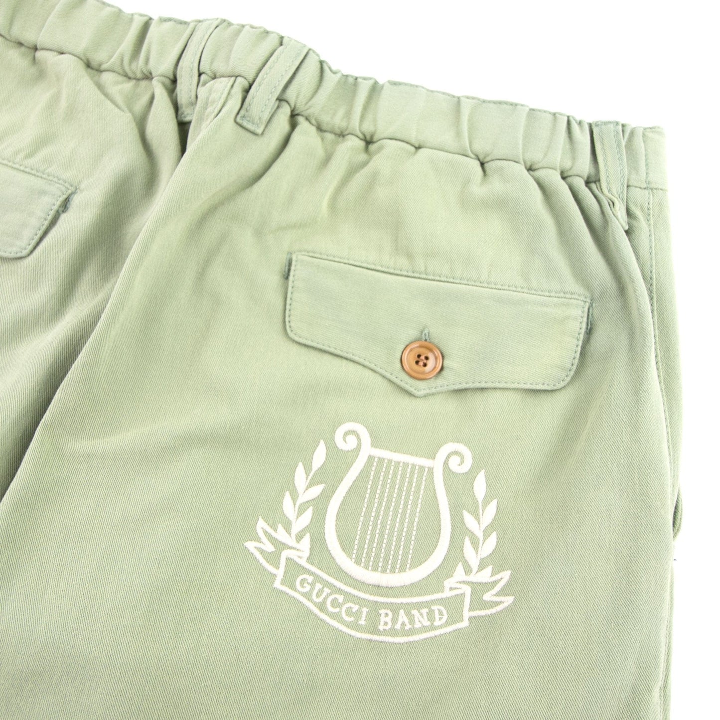 Gucci Lyre Embroidery Cotton Trousers Green