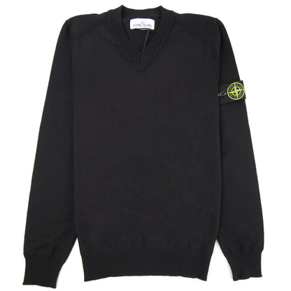 Stone Island 584C4 V Neck Wool Knitted Sweatshirt Black V0029