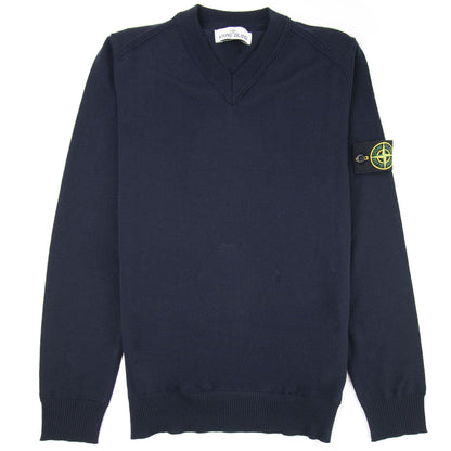 Stone Island 584C4 V Neck Wool Knitted Sweatshirt Navy V0020