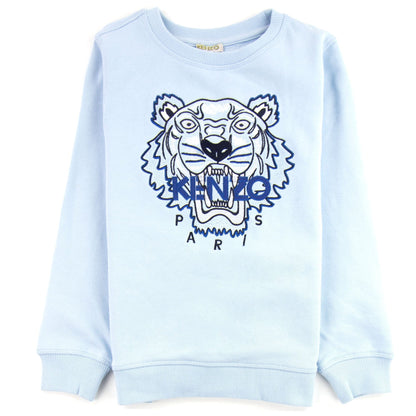 Kenzo Kids Tiger Logo Cotton Sweatshirt Pale Blue