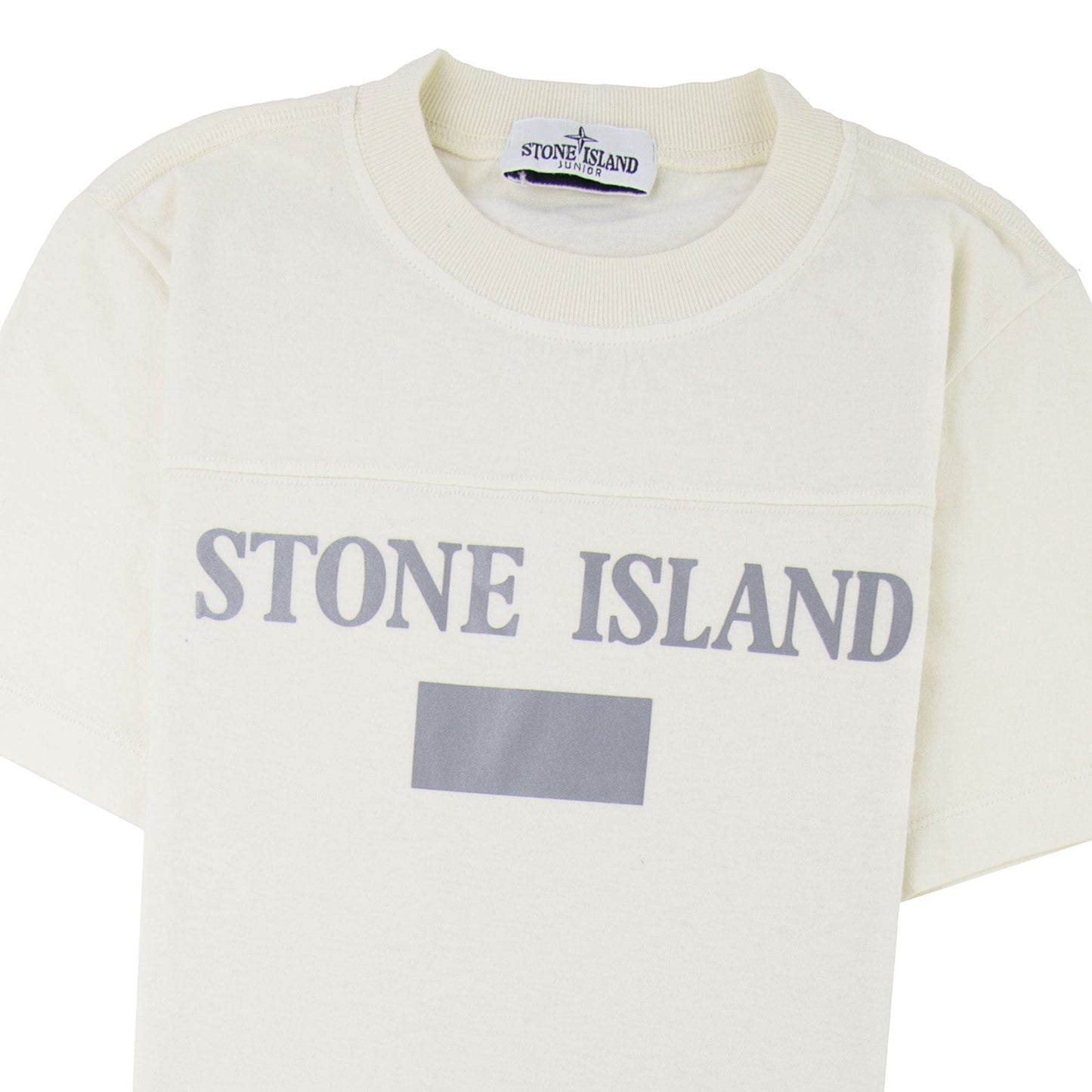 Stone Island Junior 20246 Reflective Logo T Shirt Ivory V0093