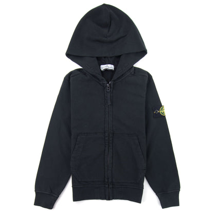 Stone Island Junior 60640 Hooded Zip Up Sweatshirt Black V0029