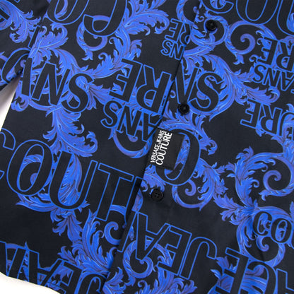 Versace Jeans Couture Logo Baroque Long Sleeve Print Shirt Blue