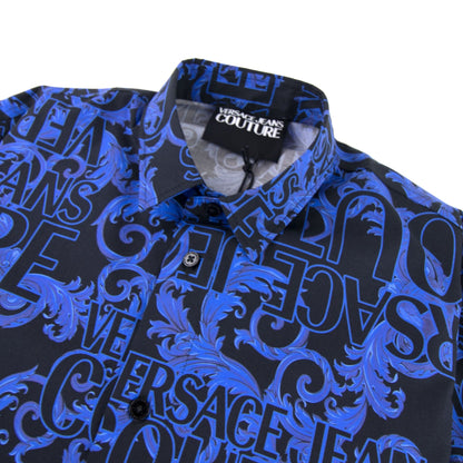 Versace Jeans Couture Logo Baroque Long Sleeve Print Shirt Blue