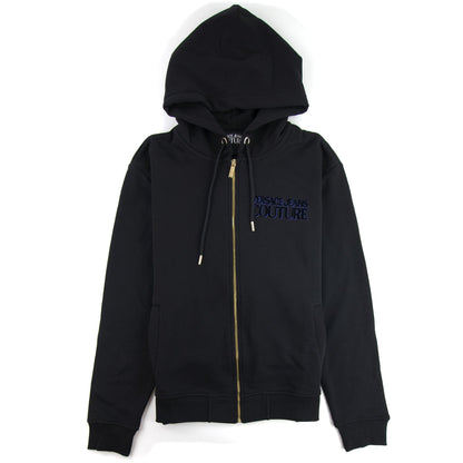 Versace Jeans Couture Flocked Logo Zip Up Hoodie Black