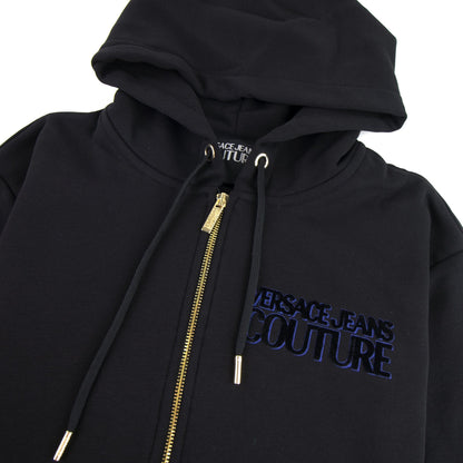 Versace Jeans Couture Flocked Logo Zip Up Hoodie Black