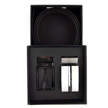 Hugo Boss Gift-boxed Reversible Leather Belt With Pin And Pl Black