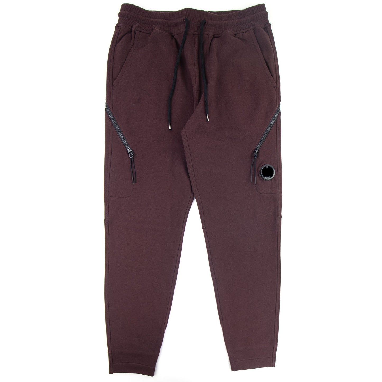 CP Company Diagonal Raised Fleece Double Zip Lens Sweatpants Bitter Chocolate 593