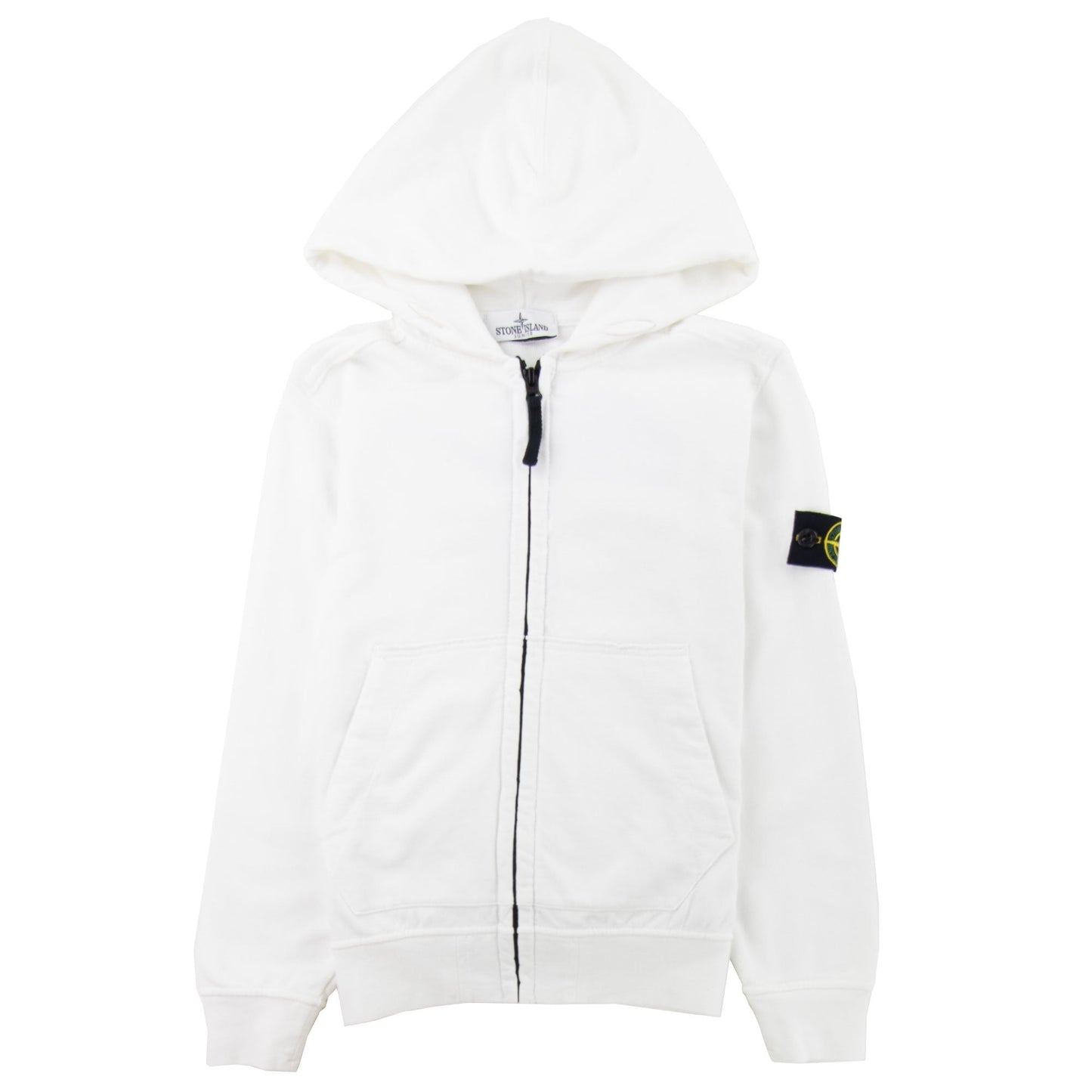 Stone Island Junior Patch Logo Zip Up Hoodie White V0001