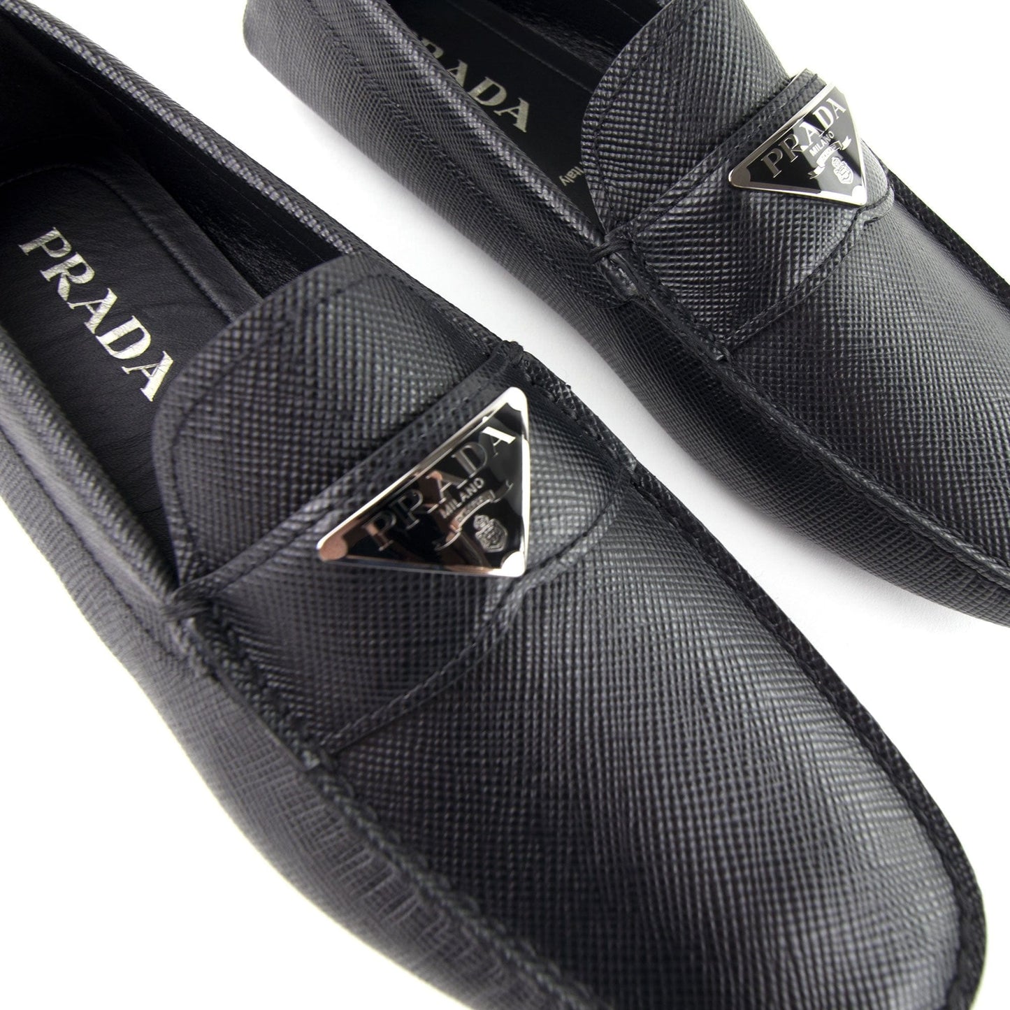 Prada Saffiano Leather Driving Loafers Nero