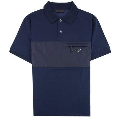 Prada Metal Logo Stretch Cotton Polo Shirt Navy