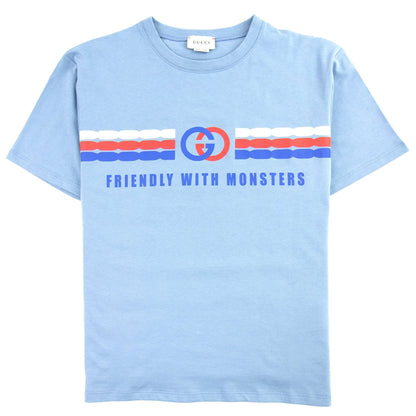 Gucci Junior Interlocking G Print Cotton T-shirt Blue