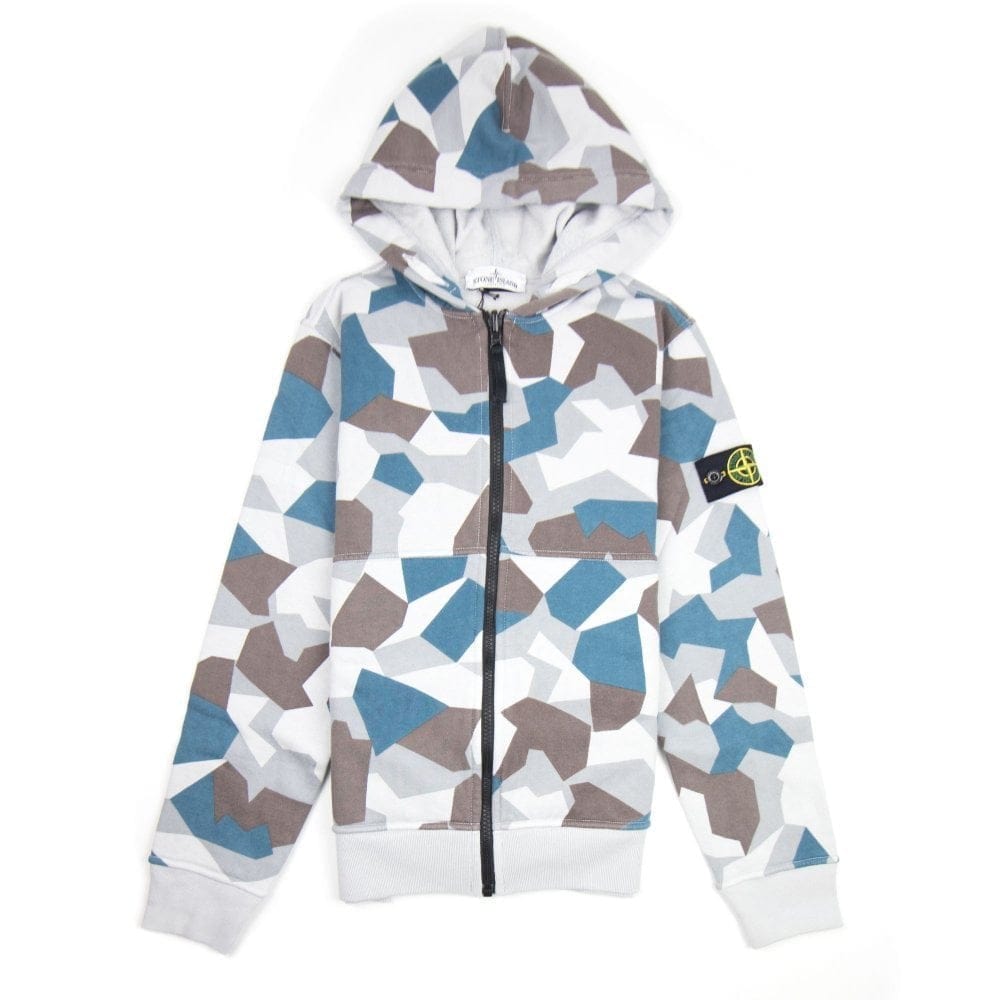 Stone Island Junior Reversible Zip Up Hooded Jacket Ice Camo