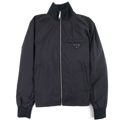 Prada Nylon Gabardine Blouson Chest Logo Jacket Nero