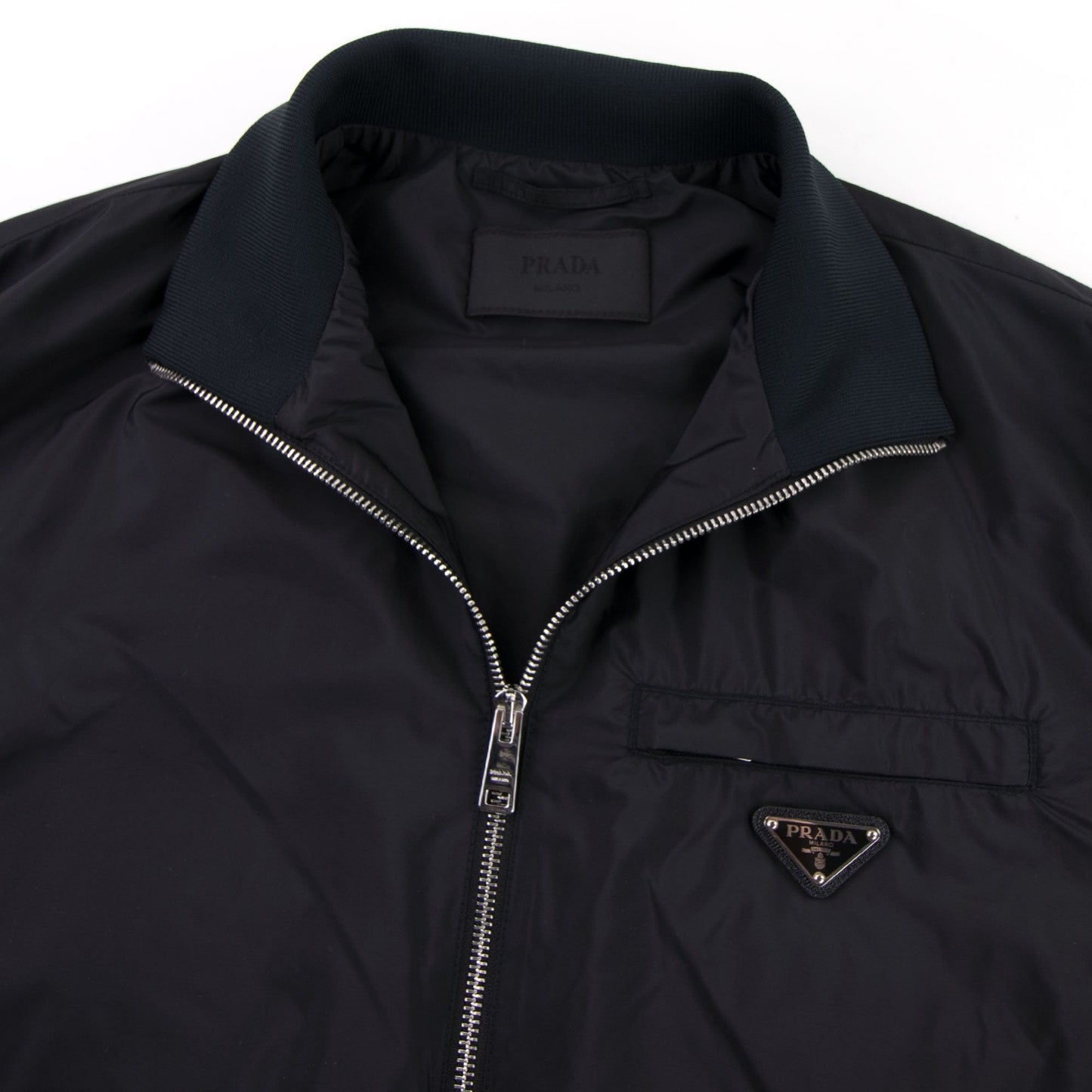 Prada Nylon Gabardine Blouson Chest Logo Jacket Nero