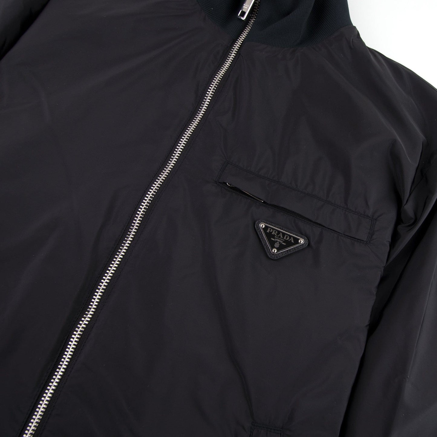 Prada Nylon Gabardine Blouson Chest Logo Jacket Nero