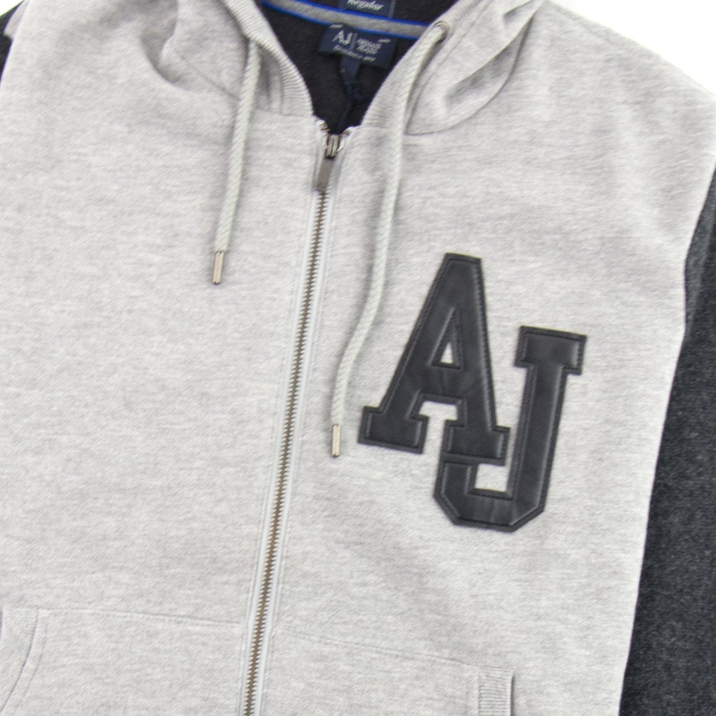 Armani Jeans Leather Aj Logo Zip Up Hoodie Grey